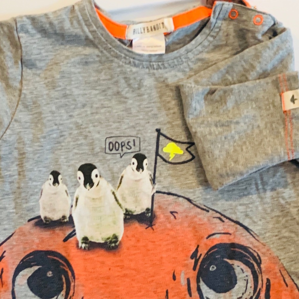 Billybandit Grey Penguin Print Top 9m